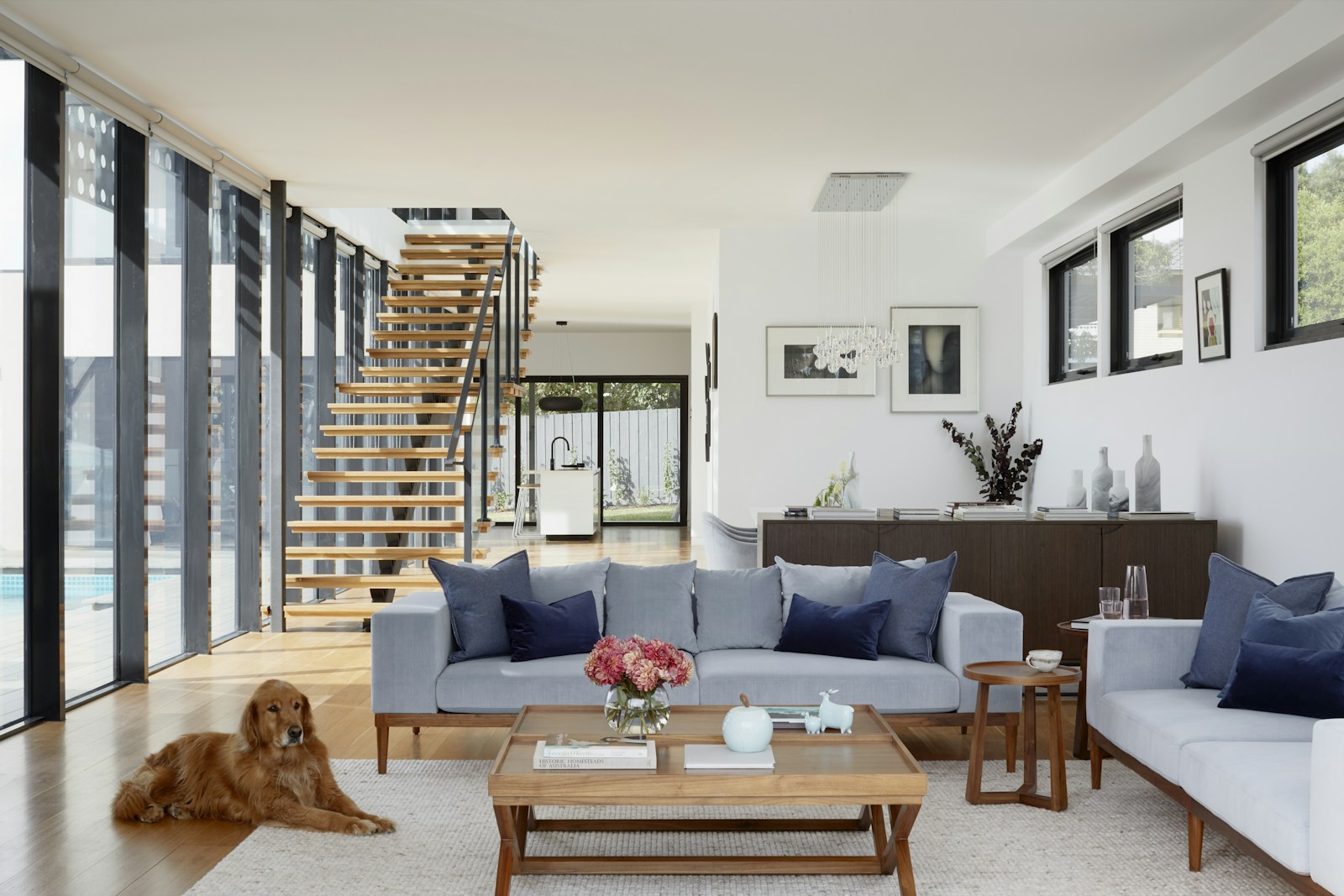 Carefully composed interior with warm natural materials