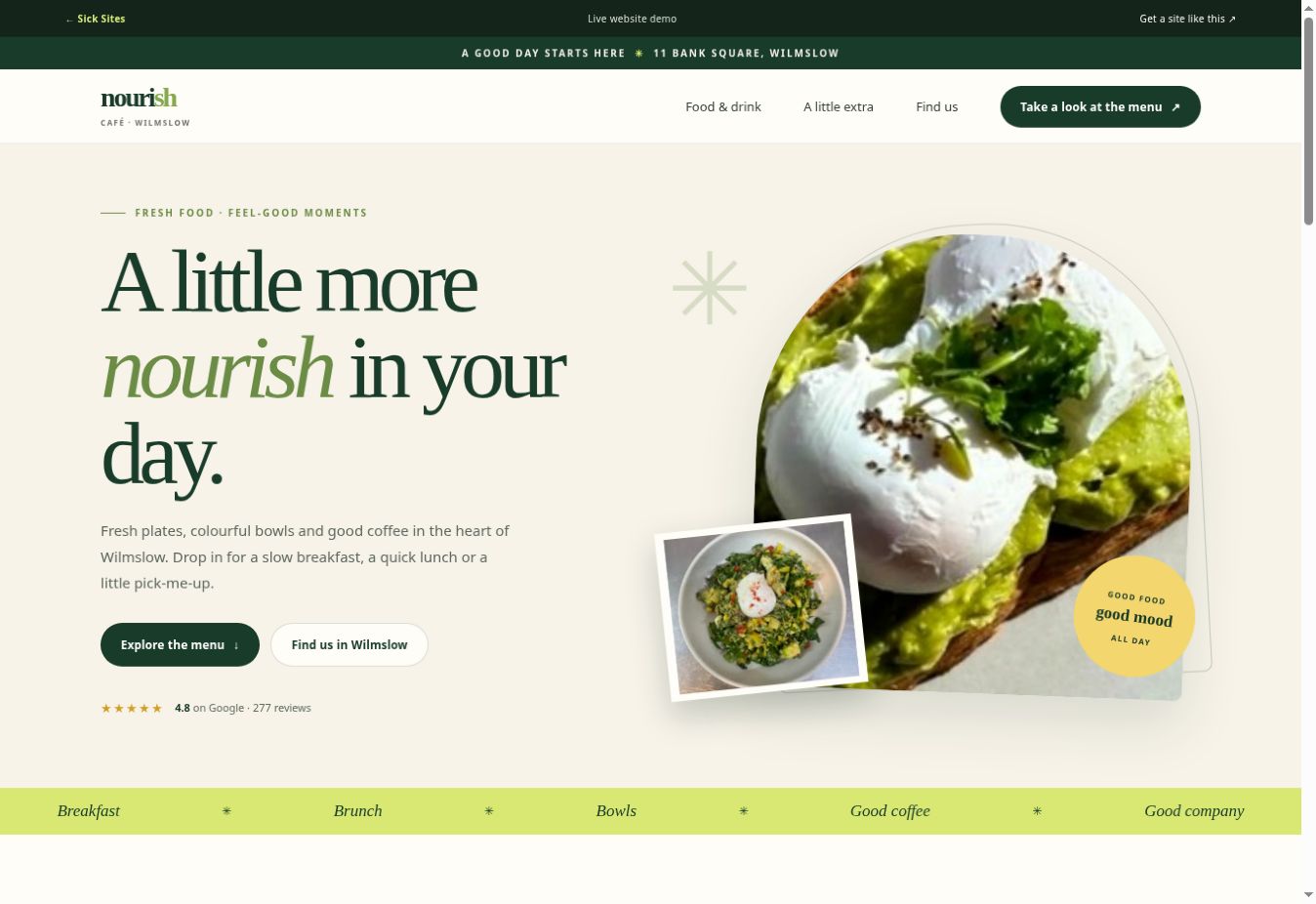 Preview of the Nourish website