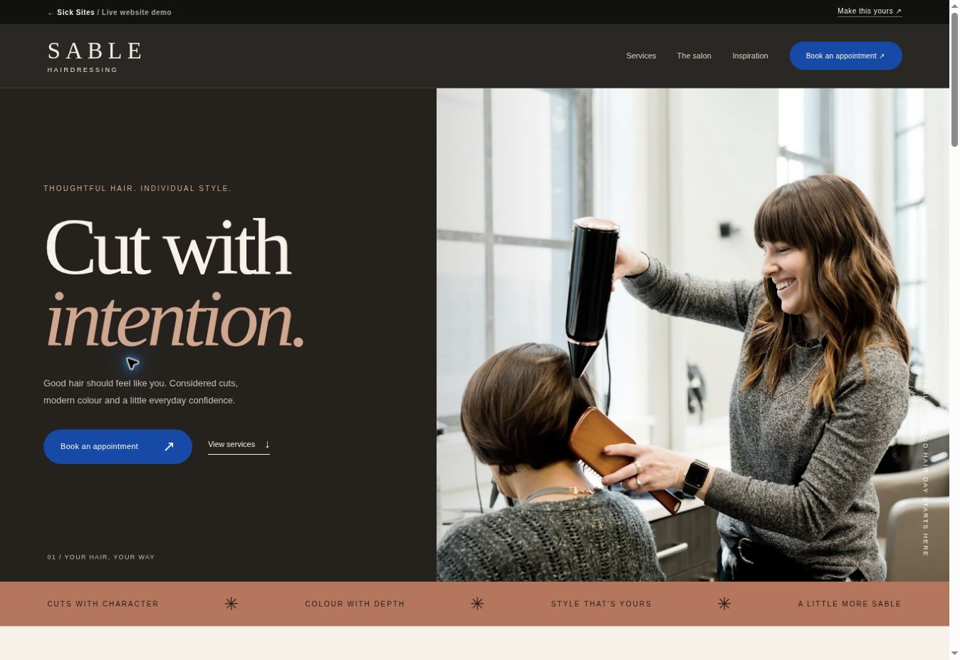 Preview of the Sable Hairdressing website