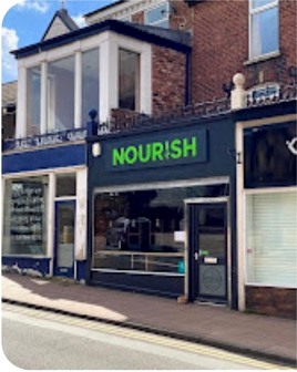 The Nourish café storefront on Bank Square in Wilmslow